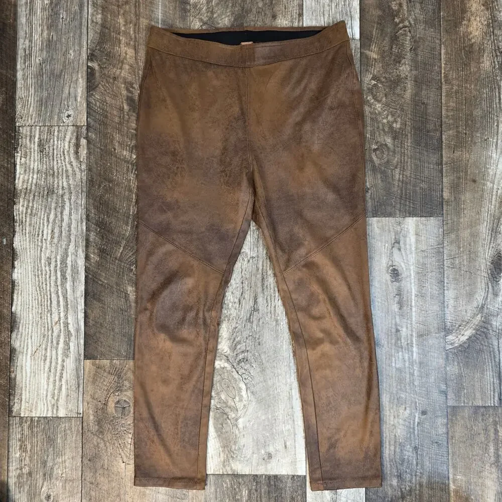 Free People Vegan Suede Skinny Pants Brown Moto Leggings Boho Fall Size 31